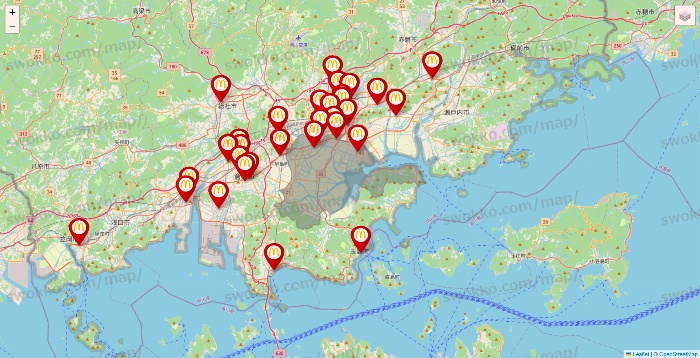 岡山県のマクドナルドの店舗地図