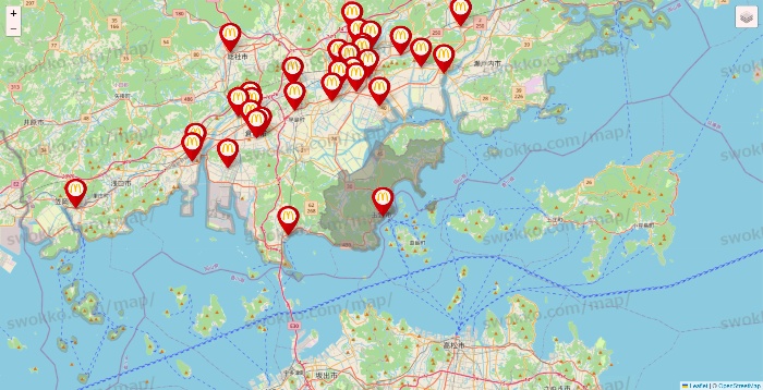 岡山県のマクドナルドの店舗地図