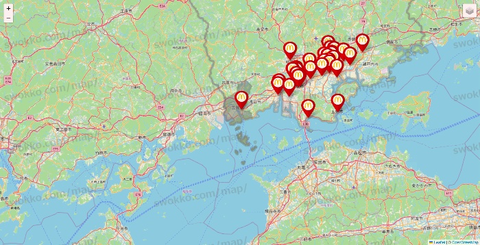 岡山県のマクドナルドの店舗地図