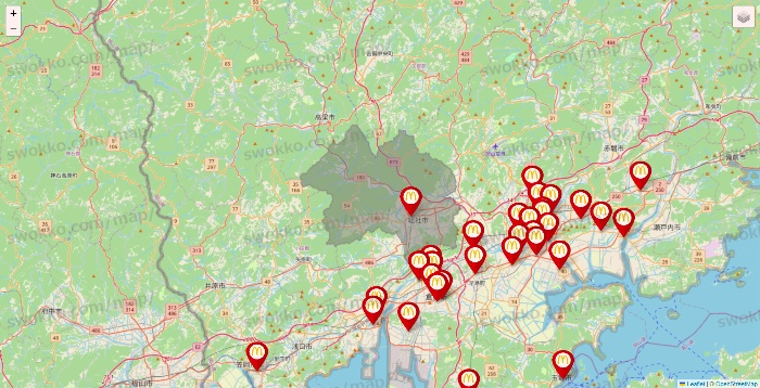 岡山県のマクドナルドの店舗地図