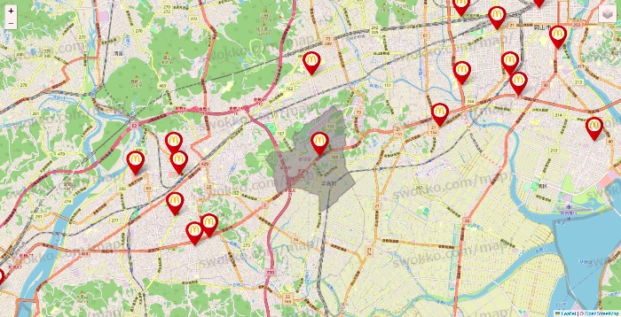 岡山県のマクドナルドの店舗地図