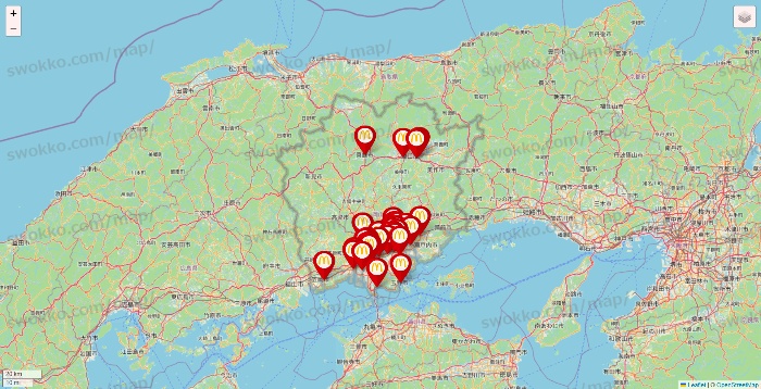 岡山県のマクドナルドの店舗地図