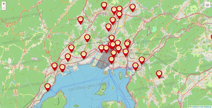 広島県のマクドナルドの店舗地図