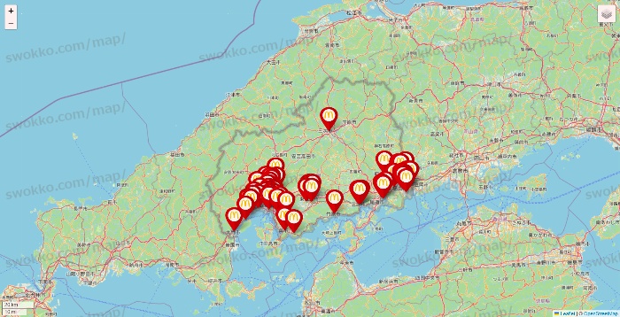広島県のマクドナルドの店舗地図