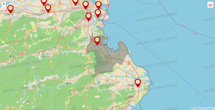 徳島県のマクドナルドの店舗地図