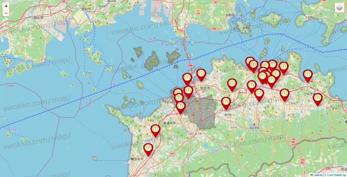 香川県のマクドナルドの店舗地図