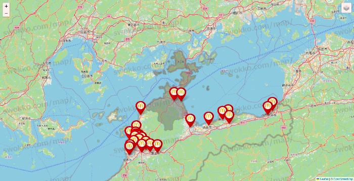 愛媛県のマクドナルドの店舗地図