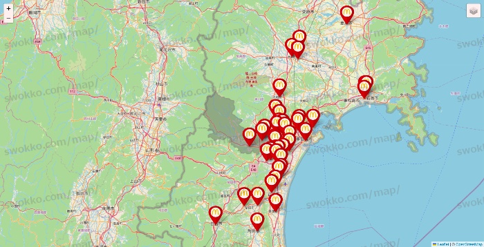 宮城県のマクドナルドの店舗地図