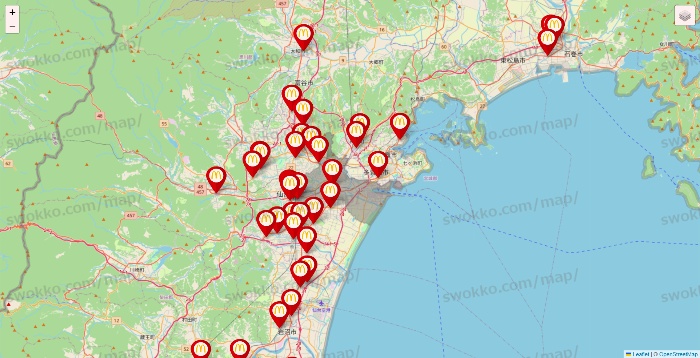 宮城県のマクドナルドの店舗地図