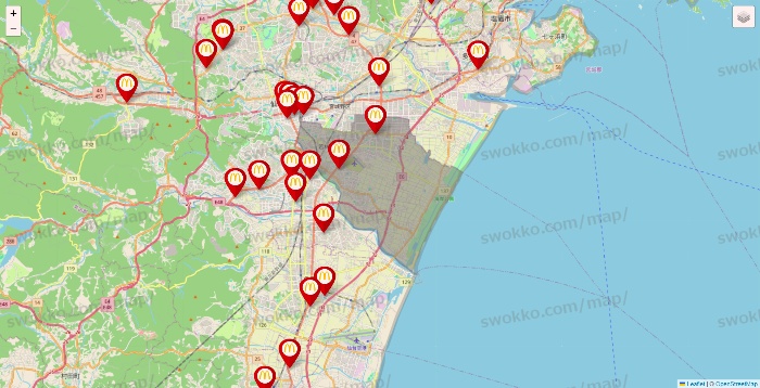 宮城県のマクドナルドの店舗地図