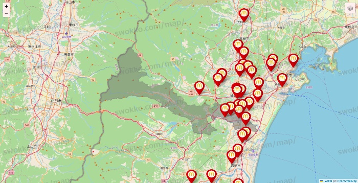 宮城県のマクドナルドの店舗地図