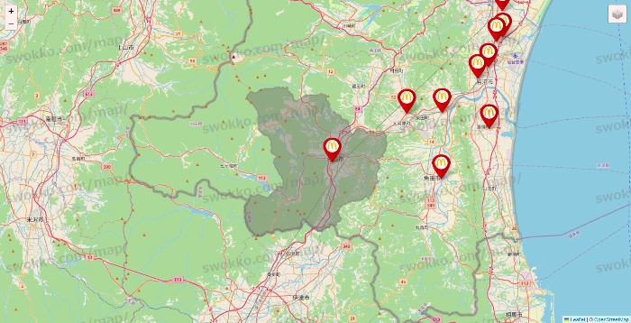 宮城県のマクドナルドの店舗地図