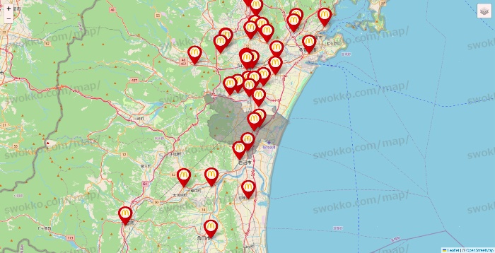 宮城県のマクドナルドの店舗地図