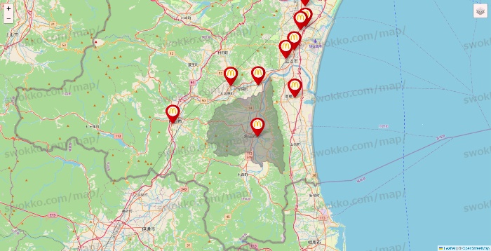 宮城県のマクドナルドの店舗地図