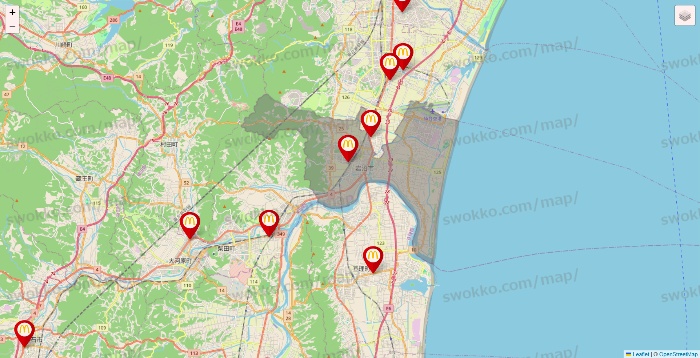 宮城県のマクドナルドの店舗地図