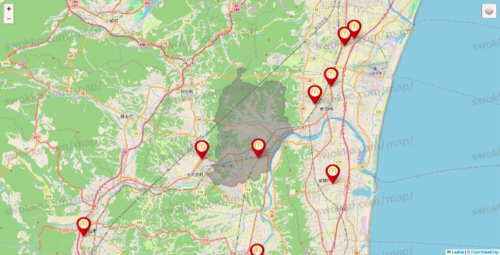 宮城県のマクドナルドの店舗地図