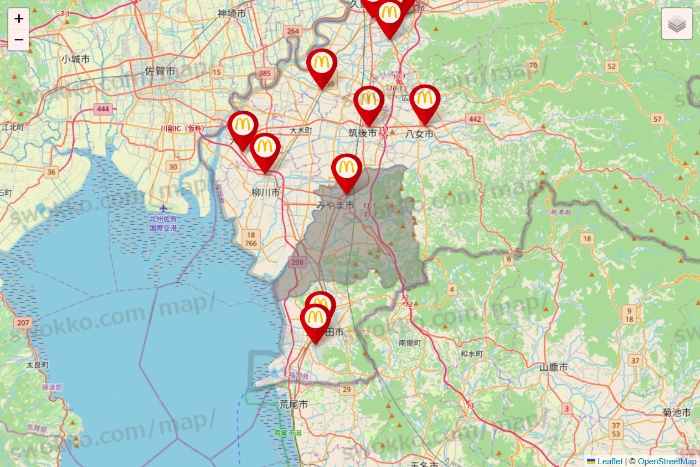 福岡県のマクドナルドの店舗地図