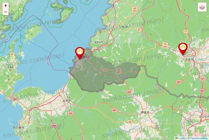 熊本県のマクドナルドの店舗地図