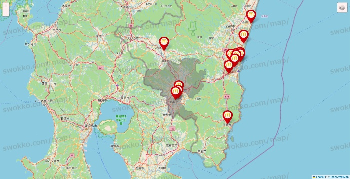 宮崎県のマクドナルドの店舗地図