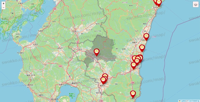 宮崎県のマクドナルドの店舗地図