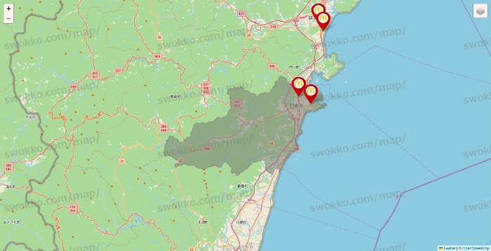 宮崎県のマクドナルドの店舗地図