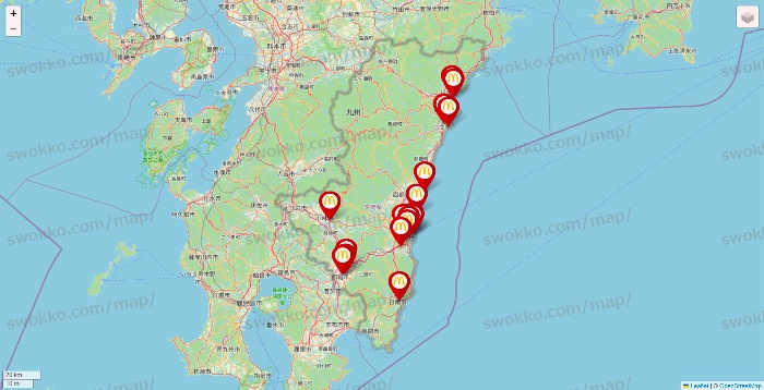 宮崎県のマクドナルドの店舗地図
