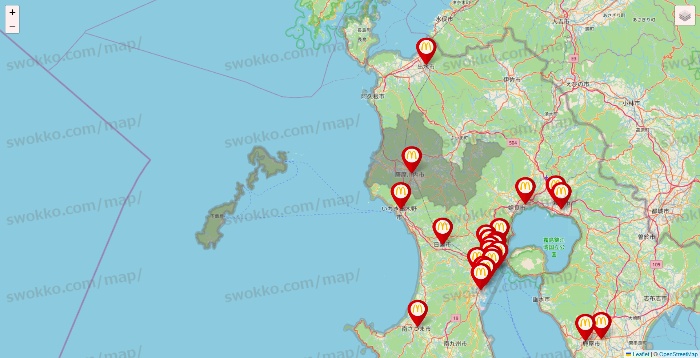 鹿児島県のマクドナルドの店舗地図
