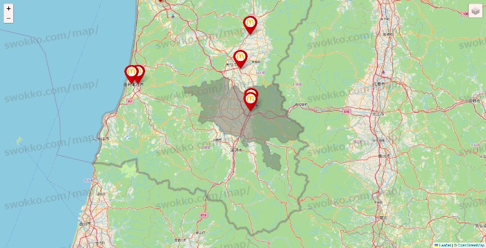 秋田県のマクドナルドの店舗地図