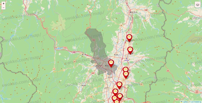 山形県のマクドナルドの店舗地図