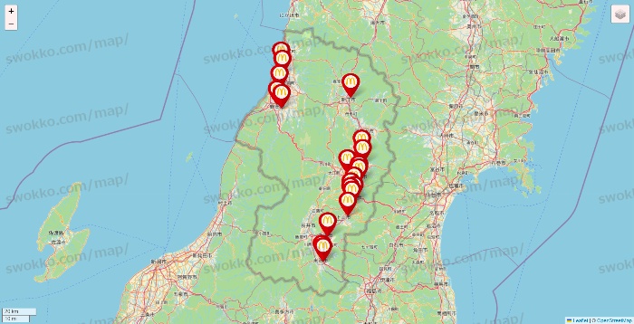 山形県のマクドナルドの店舗地図