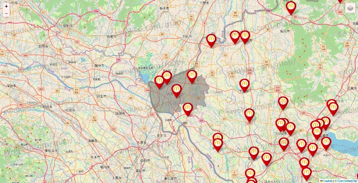 茨城県のマクドナルドの店舗地図