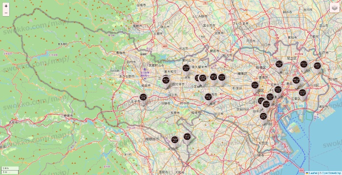 東京都のメガロスの店舗地図