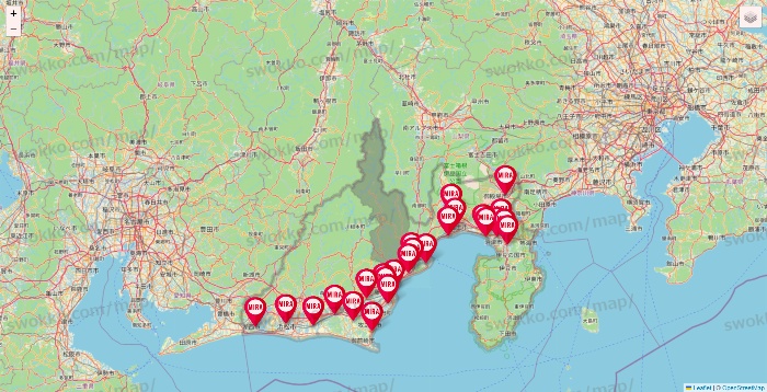 静岡県のミラフィットネスの店舗地図