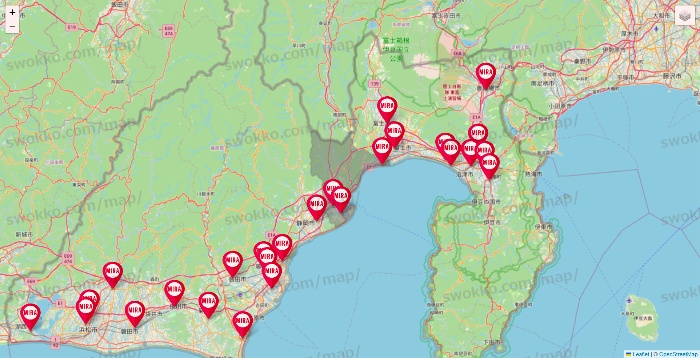 静岡県のミラフィットネスの店舗地図