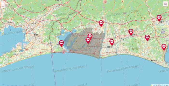 静岡県のミラフィットネスの店舗地図