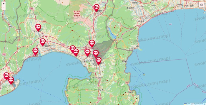 静岡県のミラフィットネスの店舗地図
