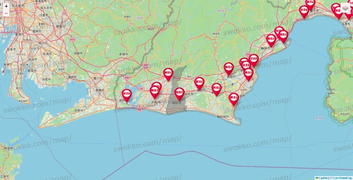 静岡県のミラフィットネスの店舗地図