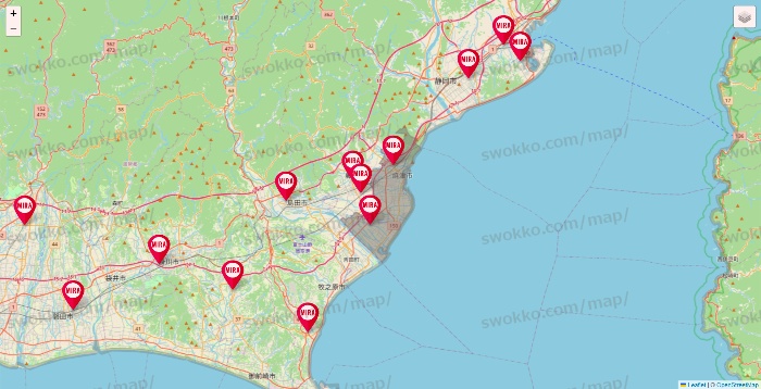 静岡県のミラフィットネスの店舗地図