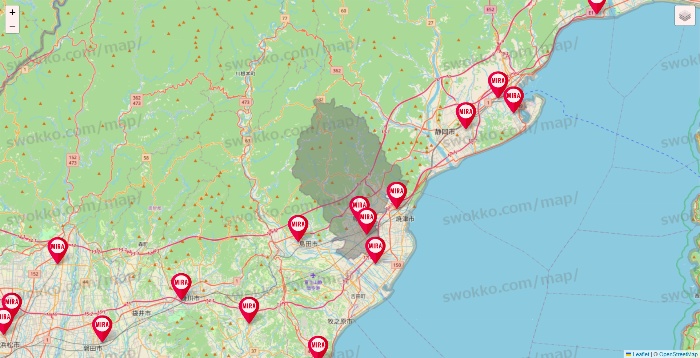 静岡県のミラフィットネスの店舗地図