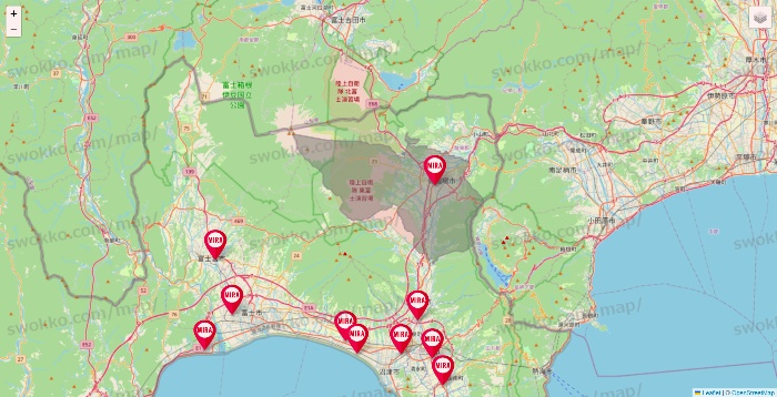 静岡県のミラフィットネスの店舗地図
