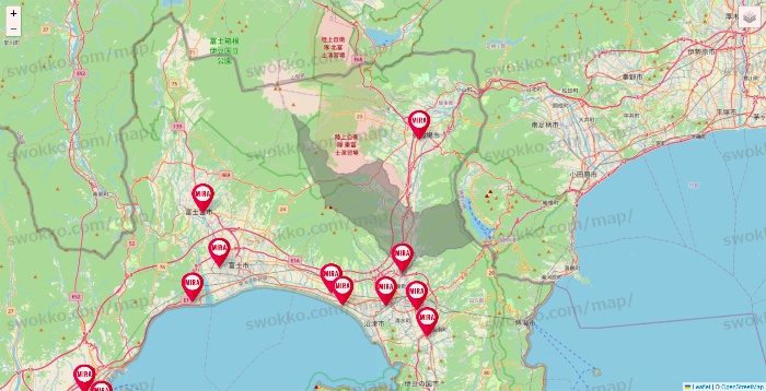 静岡県のミラフィットネスの店舗地図