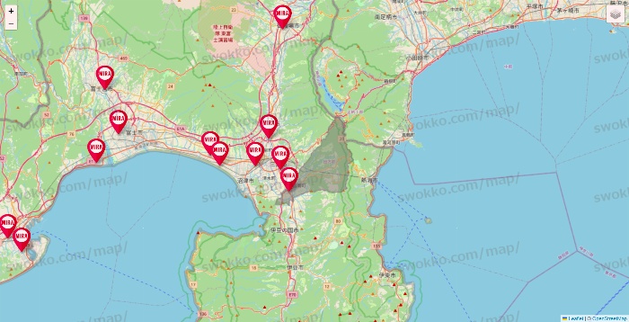 静岡県のミラフィットネスの店舗地図