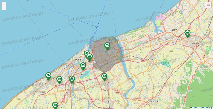 新潟県のモスバーガーの店舗地図