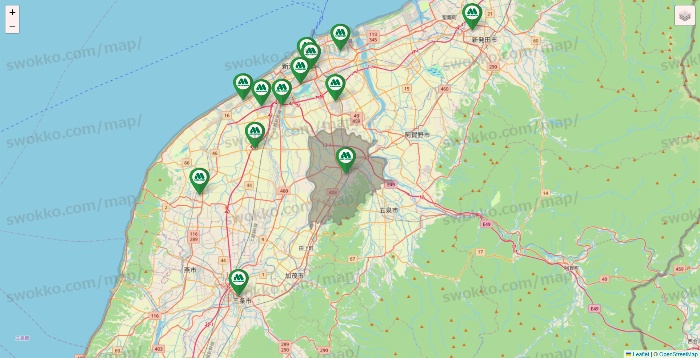 新潟県のモスバーガーの店舗地図
