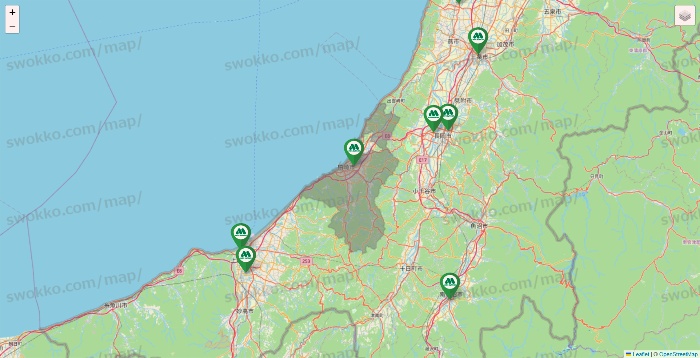 新潟県のモスバーガーの店舗地図