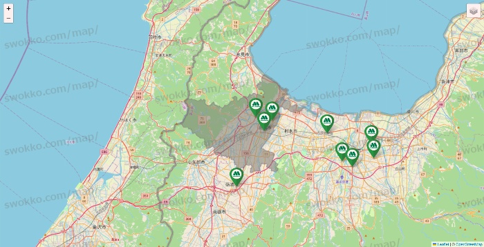富山県のモスバーガーの店舗地図