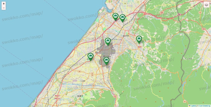 石川県のモスバーガーの店舗地図