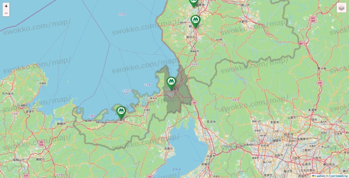 福井県のモスバーガーの店舗地図