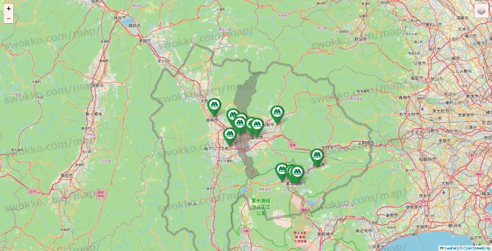 山梨県のモスバーガーの店舗地図