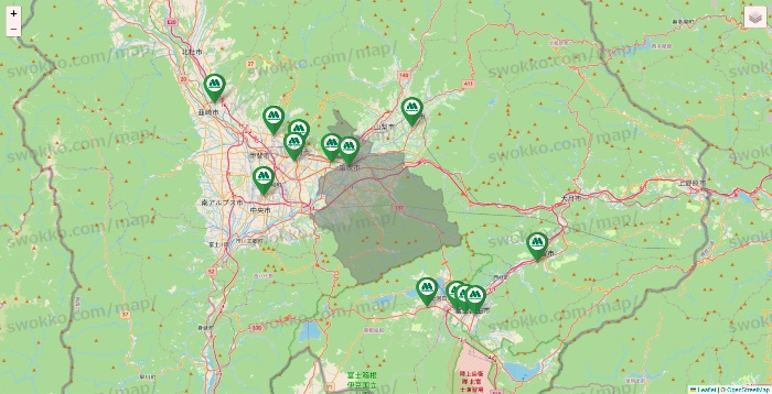 山梨県のモスバーガーの店舗地図